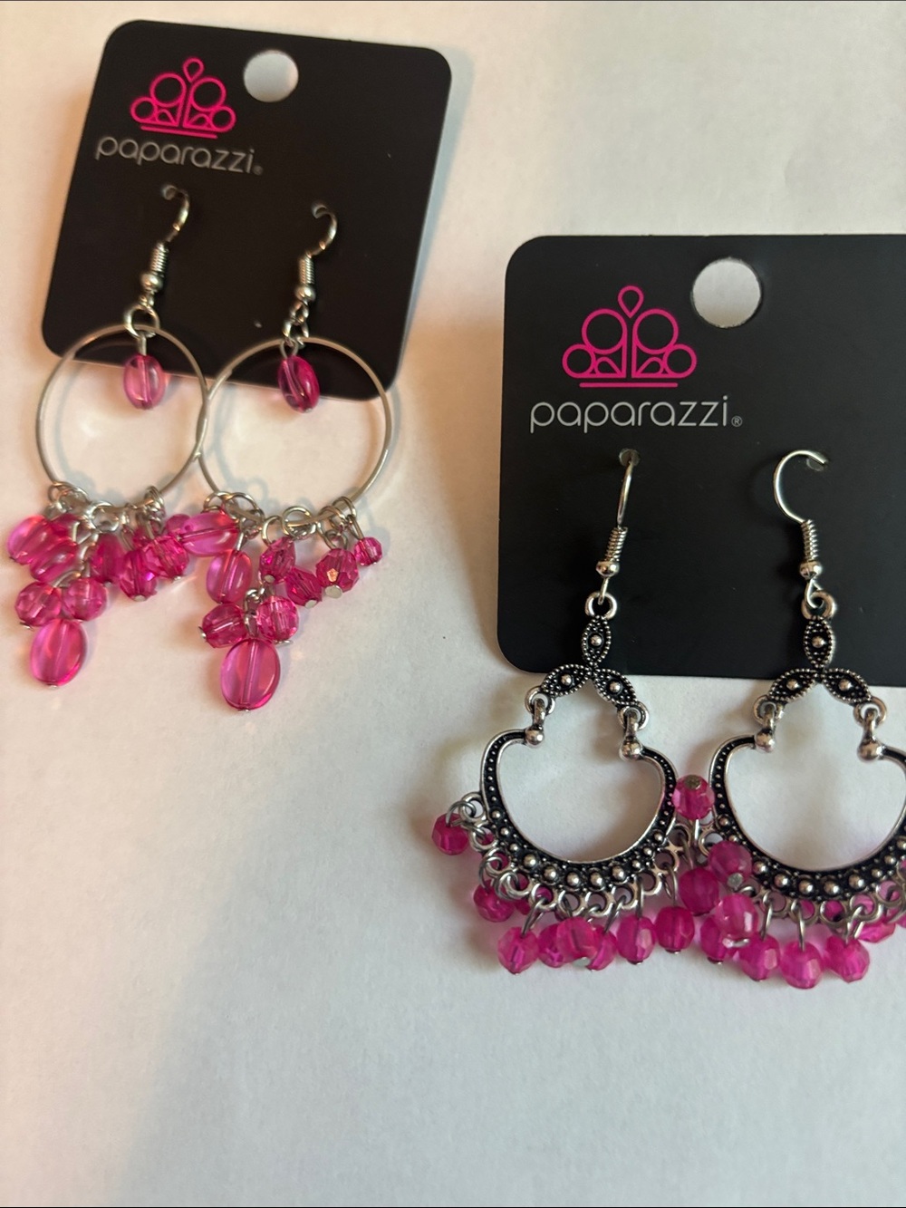 paparazzi Hot Pink Beaded Hoop & Filigree Dangle Earrings Duo